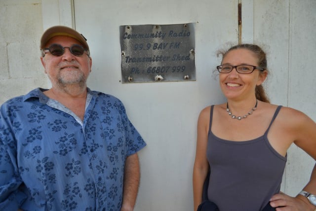 Bay FM volunteers Rudiger Wasser and Nicky Fisher at the St Helena transmitter. Photo Sharon Shostak