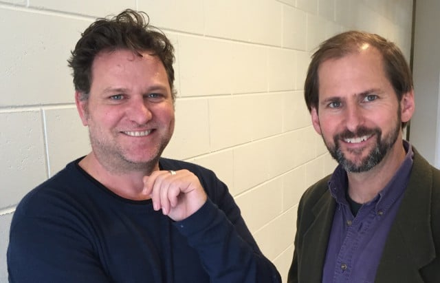 Byron mayor Simon Richardson and Beyond Zero Emissions CEO, Dr Stephen Bygrave at Sunday's forum. Photo Hans Lovejoy