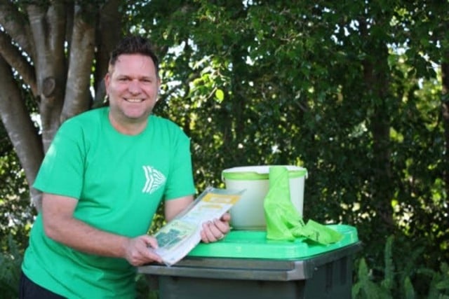 Byron shire mayor Simon Richardson was on hand and getting sorted this week checking out the deliveries of the new organics bins. Photo supplied 