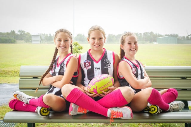 Byron Junior AFL Girls Imogyn, Charlie and TJ. Photo Tree Faerie.