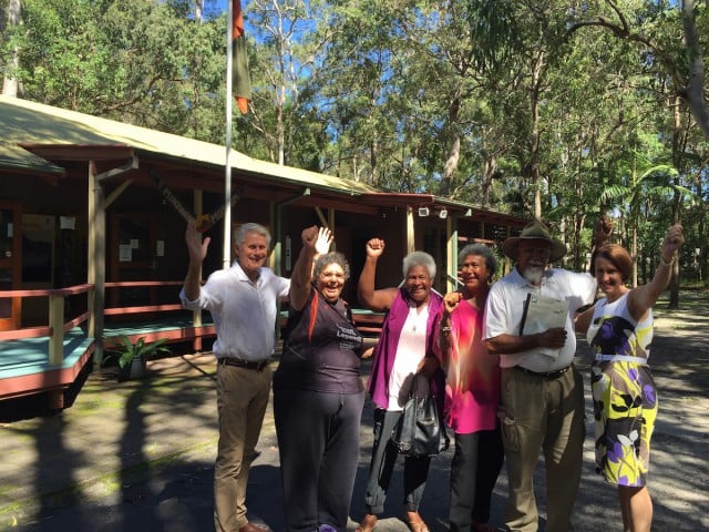 Tweed Byron Aboriginal Land Council with the Minister for Aboriginal Affairs Leslie Williams and Geoff Provest at Minjungbal Aboriginal Cultural Centre. (supplied)