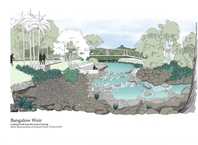 Artist's impression of the remodelled Bangalow Weir.