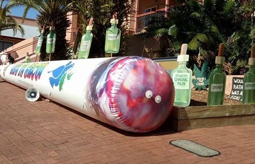 The Hemp Embassy's Big Joint has been placed outside the Lismore courthouse today, where inside 30 young men are learning their fate.