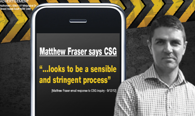 An ALP election advertisement quoting Matthew Fraser on CSG.