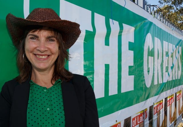 The Greens' Dawn Walker is all smiles at the polling booth in Tweed Heads this morning. The latest count has her drawing over 5,000 primary votes. Photo Eve Jeffery 