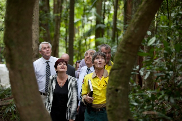 Environment minister Robyn Parker, with local MPs Geoff Provest and  Thomas George and National Parks Field Supervisor Steve Foreman at the track's official reopening on September 24. Photo Jeff 'Social Climber' Dawson