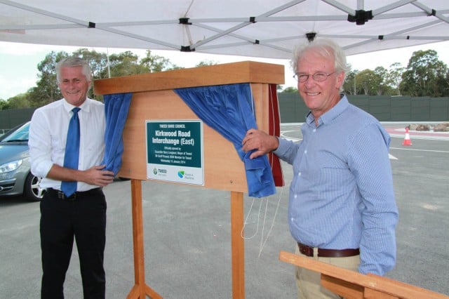 Tweed mayor Barry Longland and state Tweed MP Geoff Provest, officially open the extension to Kirkwood Road.