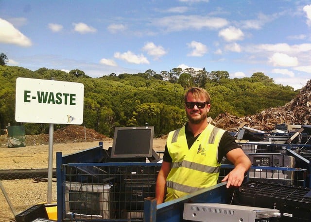 BSC's environmental programs officer Lloyd Isaacson at the site of councils new e-waste service at Myocum resource recovery facility. Photo Matthew Cusack.