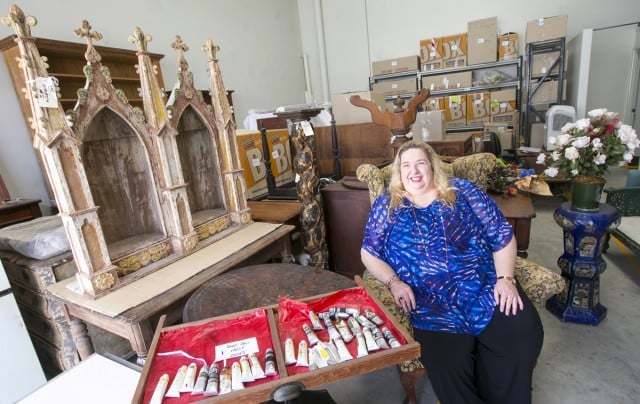     Tweed Regional Gallery director Susi Muddiman, with some of the approximately 76,000 items that have been in storage since they were recorded and carefully removed from Olley’s Sydney home a year ago. Photo Jeff Dawson