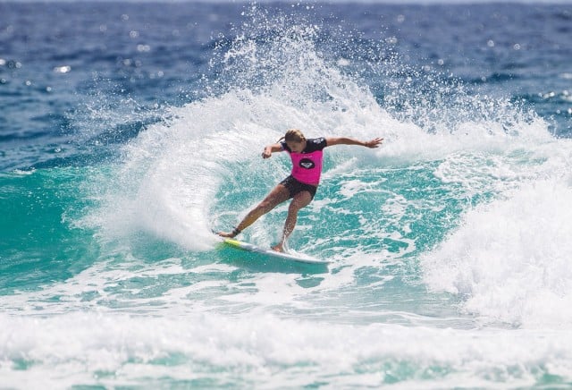 Stephanie Gilmore of Tweed Heads, placed third during her Round 1 heat at the Roxy Pro Gold Coast  after being penalised for an interferance on a fellow competitor at Snapper Rocks on Saturday March 1, 2014.  Photo ASP/  Kirstin Scholtz