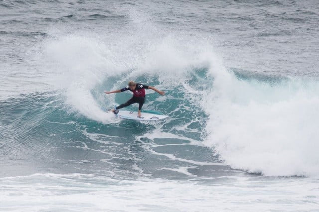 Stephanie Gilmore of Tweed Heads, Gold Coast, Australia (pictured), advanced into Round 3 of the Drug Aware Margaret River Pro in Western Australia in Round 1 at Margaret River. Photo ASP  Kelly Cestari