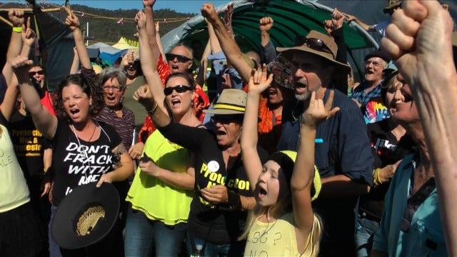Supporters at the recent Bentley blockade. Richmond Valley Council has now reversed its stand and wants the shire Gasfield Free.
