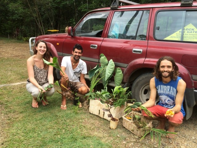  Abundance comes home from the previous seed sharing event. Local resident Paul Crebar and wwoofers, Alice and Curro. Photo courtesy Paul Crebar