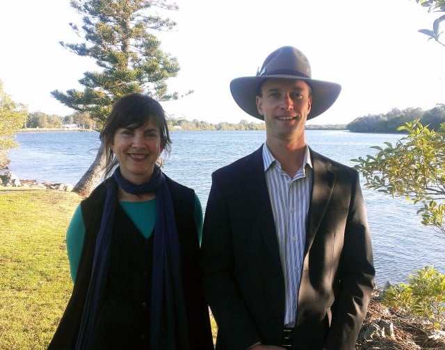 Greens' Dawn Walker and Adam Guise (Lismore) at the Tweed River under stress from motorised water sports such as wakeboarding.