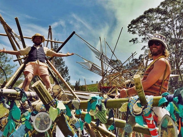 Kenney LeMire and William Eastlake, aka Lucid Space Design, are entrants in the bamboo sculpture competition at this year's Mullumbimby Community Gardens Living Community Festival. (Photo: lucidspacedesign.com) 