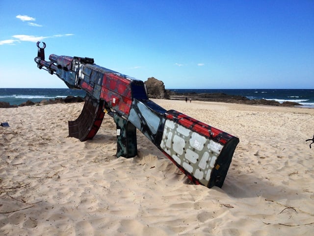 Daniel Clemmet's 'Keeping up with the Kalashnikov' sculpture was a big hit at the Swell festival.