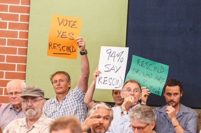 Ewingsdale residents keep up the pressure at the Byron Shire Council meeting yesterday (Thursday, October 30). Photo Eve Jeffery
