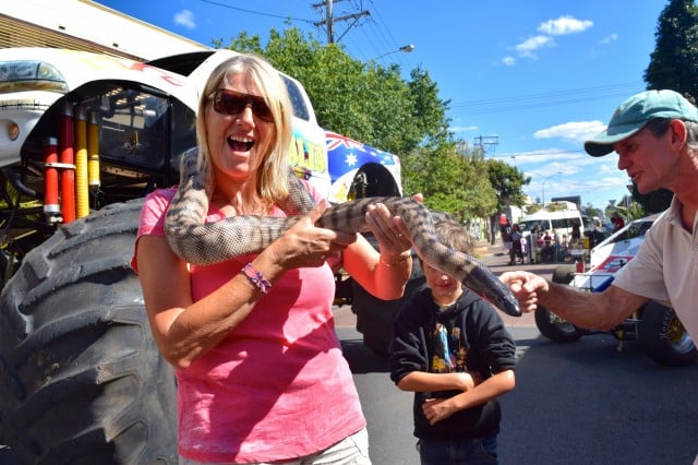 Janine Lewis of Lismore with a black-headed python.