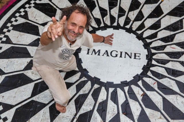 Benny Zable and the IMAGINE artwork in Allsop Park, Nimbin. Photo Tree Faerie.