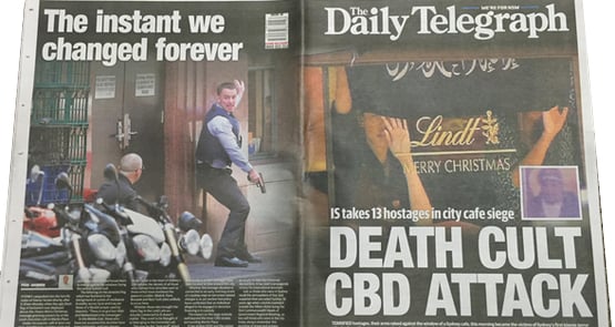 The abhorrent wrap-around 'souvenir' cover of Murdoch's Daily Telegraph 'special afternoon edition on Monday (December 15).
