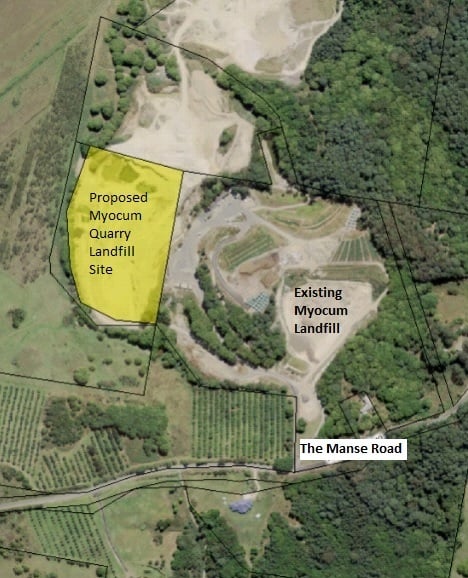 Proposed Myocum Quarry landfill site. 40h of non-adjacent land is proposed to be sold. Photo Byron Shire Council