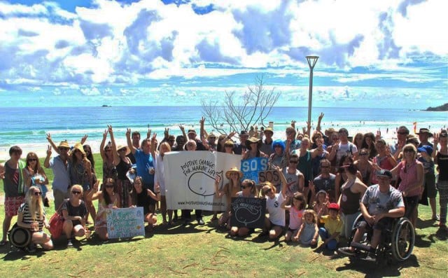 Members of Positive Change for Marine Life at a previous rally on Byron Bay's Main Beach.