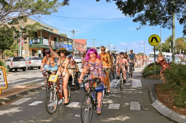 The 2014 World Naked Bike Ride at Byron Bay. This year's ride will be on Saturday March 7 in Nimbin and Sunday March 8 in Byron. Photo Jeff 'Nothing to Hide' Dawson