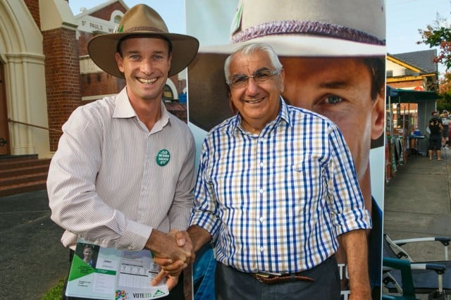 Adam Guise and Thomas George at a polling booth in Lismore. Photo Tree Faerie.