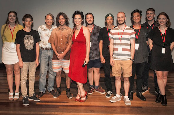 J’aimee Skippon-Volke and some of the Young Australian Filmmakers at this year’s BBFF, including on her right, Brodie Poole, whose Flight of the Buffalo won the award.