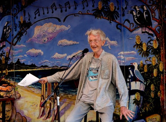 The late great Daevid Allen at Writers at the Rails in Byron Bay less than two weeks ago, still performing yet facing terminal cancer. Photo David Hancock  