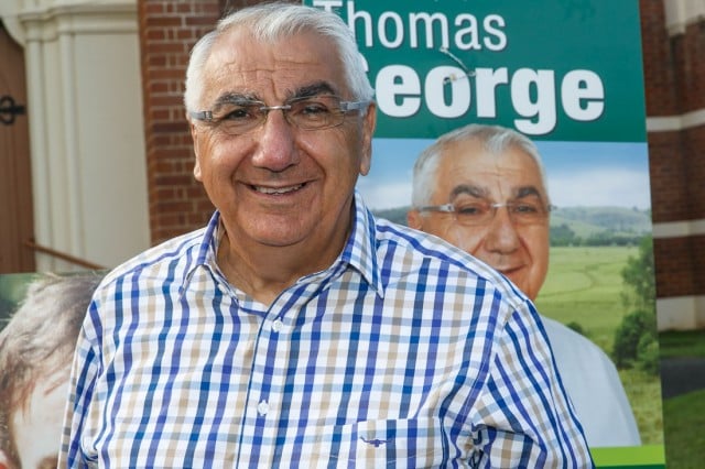 Thomas George on election day 2015 day at a polling booth in Lismore. Mr George was returned on a promised to buy back CSG licences in the northern rivers. Three months on, the scheme has been extended but none of the region's seven licences have been returned. Photo Tree Faerie.