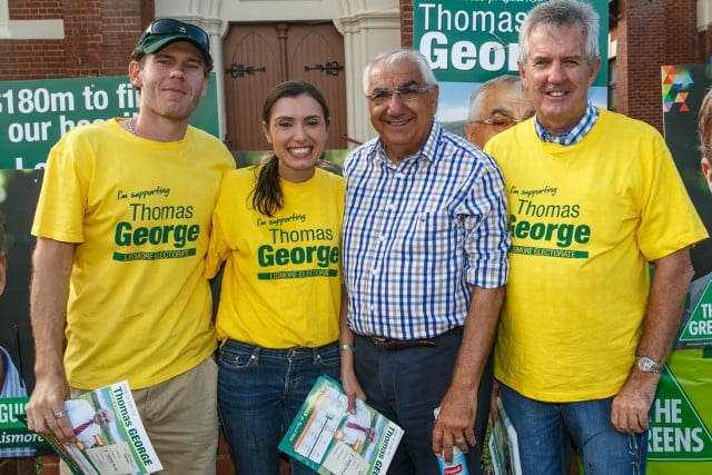 Thomas George and supporters on election day 2015. Photo Tree Faerie.
