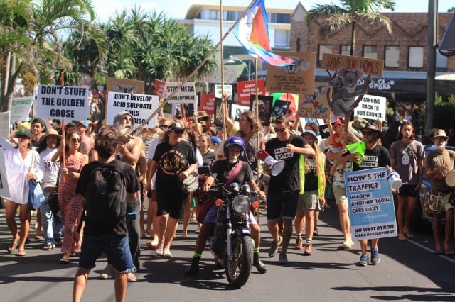 The Protect Byron rally moves down main street. Photo supplied