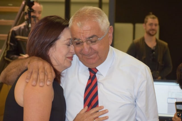 Thomas George and his wife Deborah celebrate victory. (Darren Coyne)