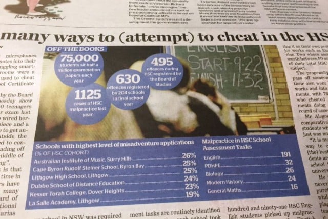 The SMH yesterday that highlighted the Byron Steiner School's high rate of 'misadventure' claims in relation to the 2014 HSC exams.