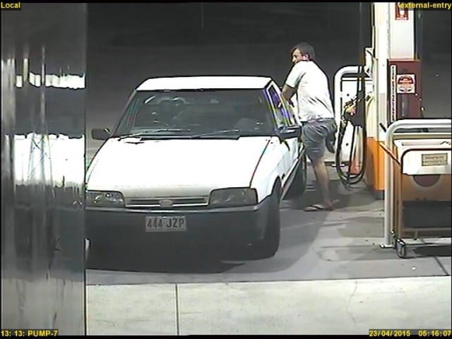 The man shown in this picture stole fuel from a Banora Point service station after placing a stolen number plate on the front of his car, police say. Photo NSW Police Media