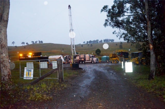 The tank, standing upright, during Metgasco's decommissioning process in 2013. Photo Alan Roberts