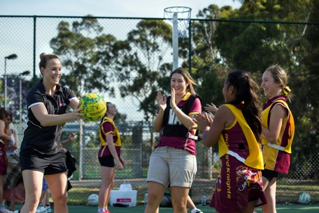 Kim Green at a netball clinic in Sydney. Photo: Murray Wilkinson (SMP Images).
