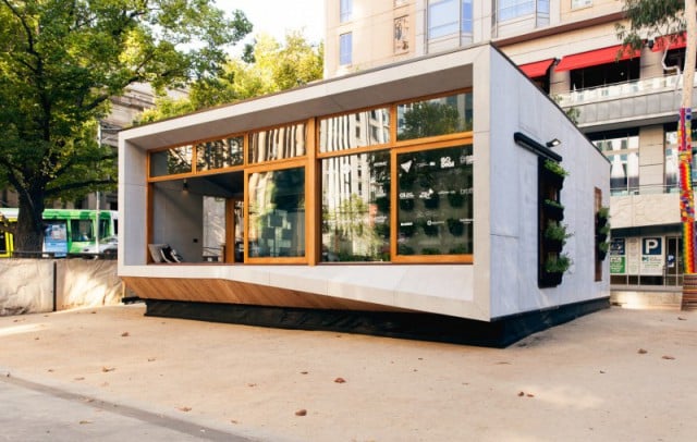 The Archi+ Carbon Positive prefab house is currently on show in Melbourne's City Square. Photo supplied