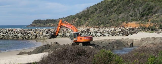 The dredge spoil from the Evans River is dumped on the beach.