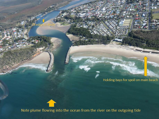 An aerial view of spoil being released in the Evans River. (supplied)