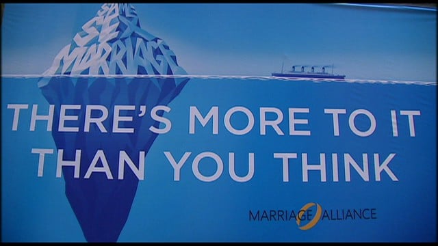 A still from the Marriage Alliance ad that pictures same-sex marriage as an iceberg that might sink our ship of state.