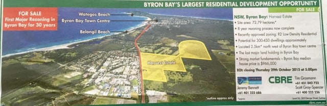 The ad for the West Byron land sale that appeared in the Sydney Morning Herald on the weekend.
