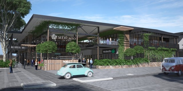 An artist's impression of the approach to the new Mercato shopping mall in Byron Bay. Work is slated to start on the development next week.