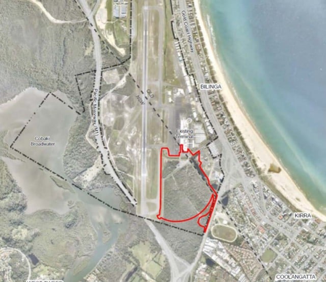 The heavily-vegetated wetland area south of the airport at Coolangatta will be wiped out for a major expansion of the runway. Image Tweed Shire Council