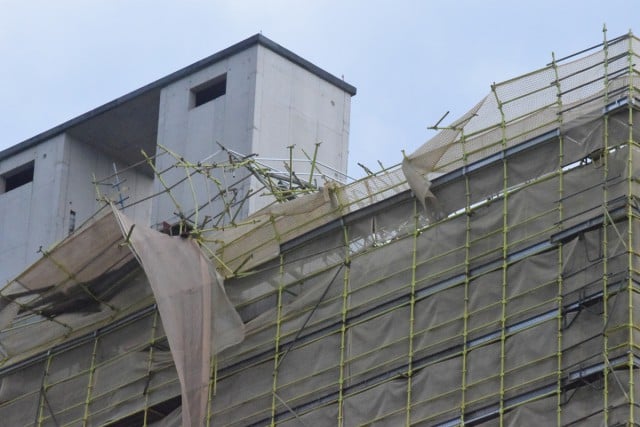 A section of scaffolding collapsed onto the temporary maternity ward at Lismore Base Hospital last year. Investigations are continuing. (Darren Coyne)