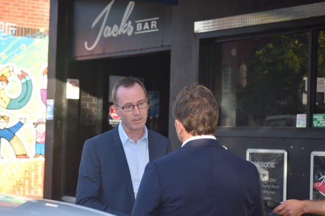 Greens MLC David Shoebridge is interviewed by Steve Marshall of A Current Affair. (Darren Coyne)