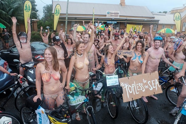 The body paint wasn't the only thing that was streaking during the 2016 World Naked Bike Ride in Byron Bay. Photo Jeff 'Naked Ambition' Dawson 