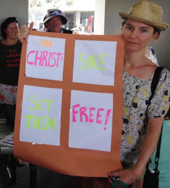 A Christian message at the Lennox Head Palm Sunday rally.