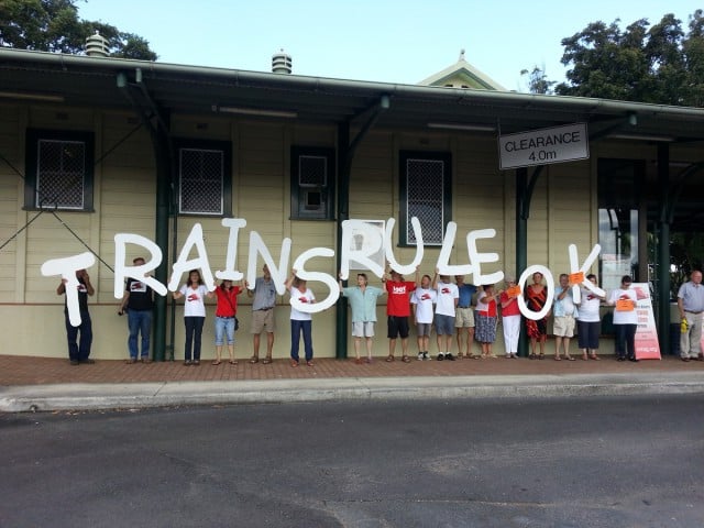 The combined TOOT and NRRAG protest at Murwillumbah Railway Station on Friday (April 1). Photo contributed